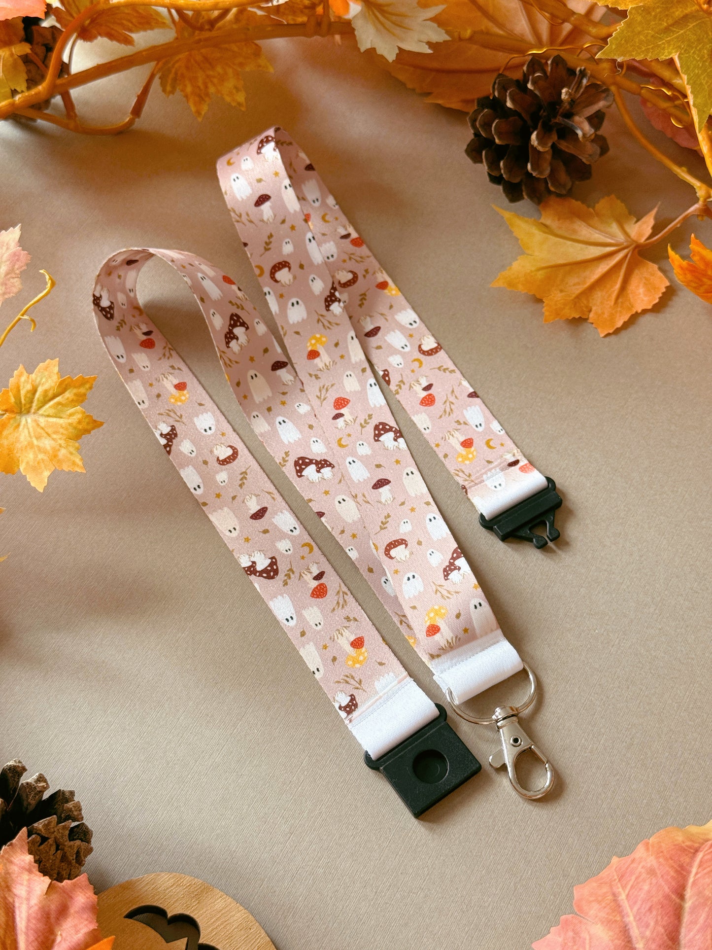 Mushroom Ghost Lanyard - Tan