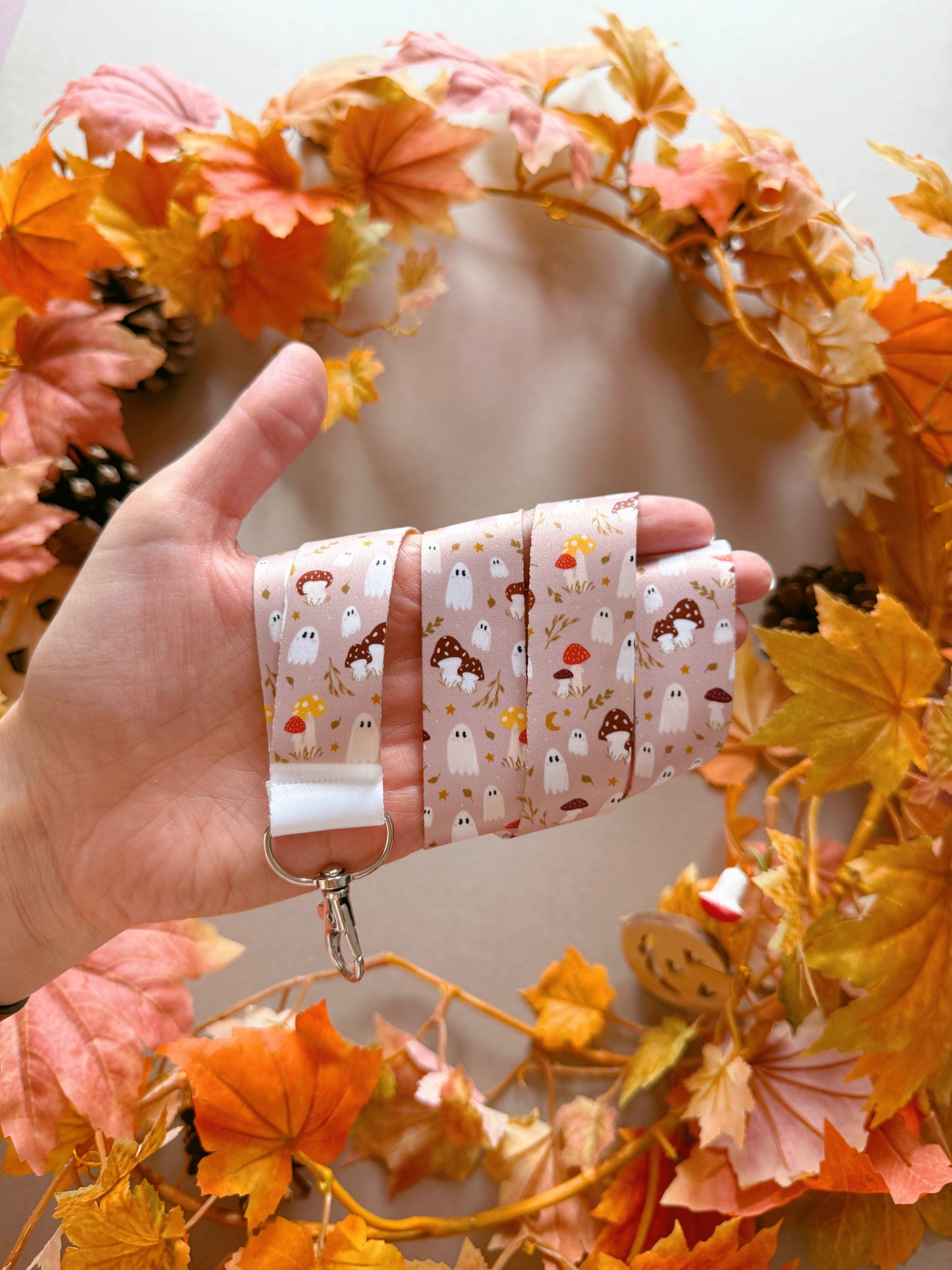 Mushroom Ghost Lanyard - Tan