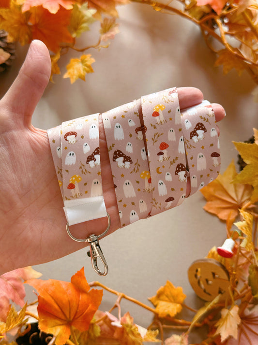 Mushroom Ghost Lanyard - Tan