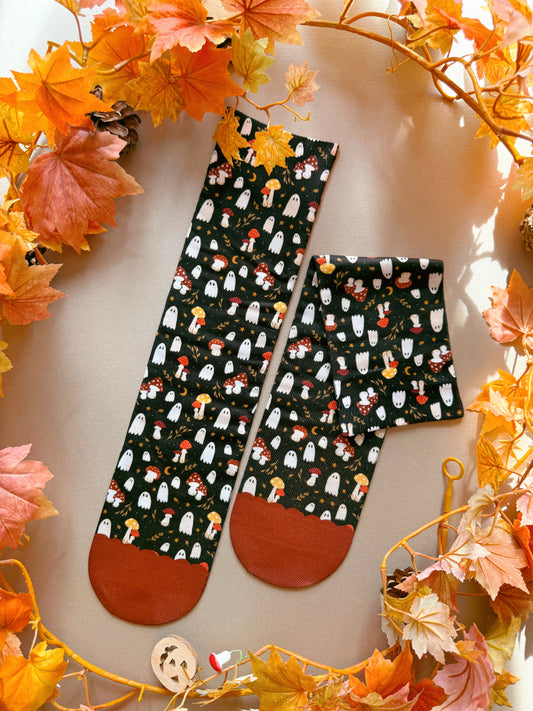 Mushroom Ghost Sock - Black