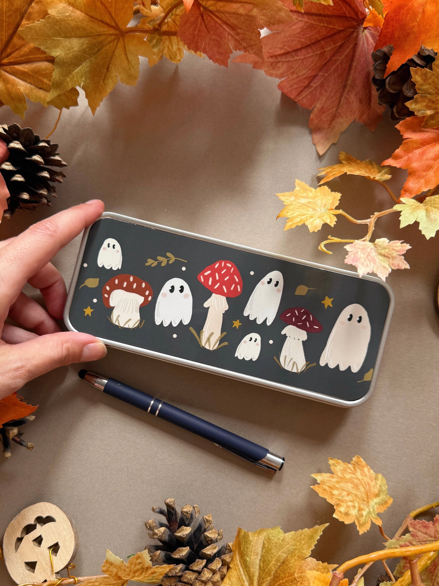 Mushroom ghost Pencil Case - Black