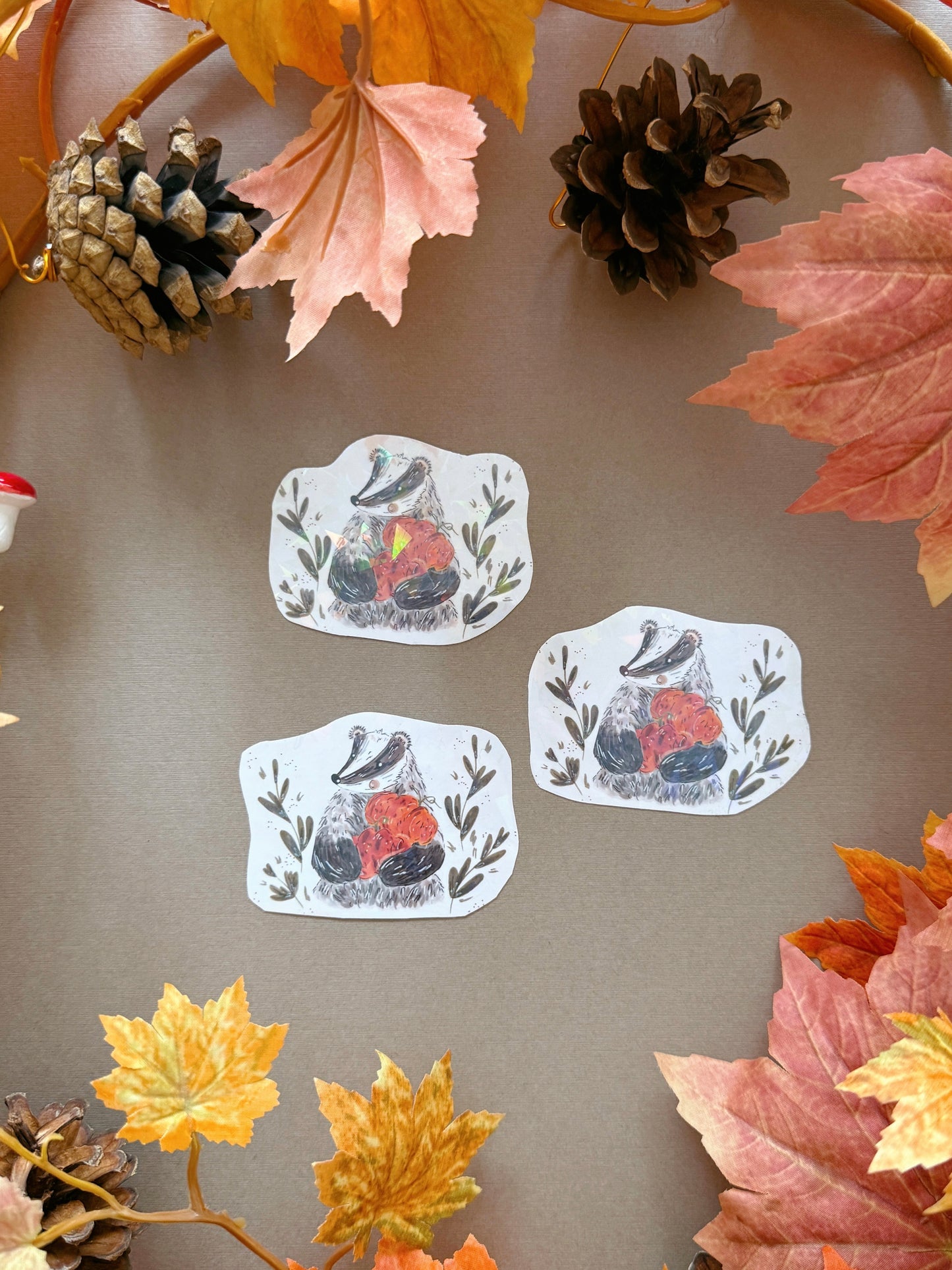 Pumpkin Badger Sticker - Holographic
