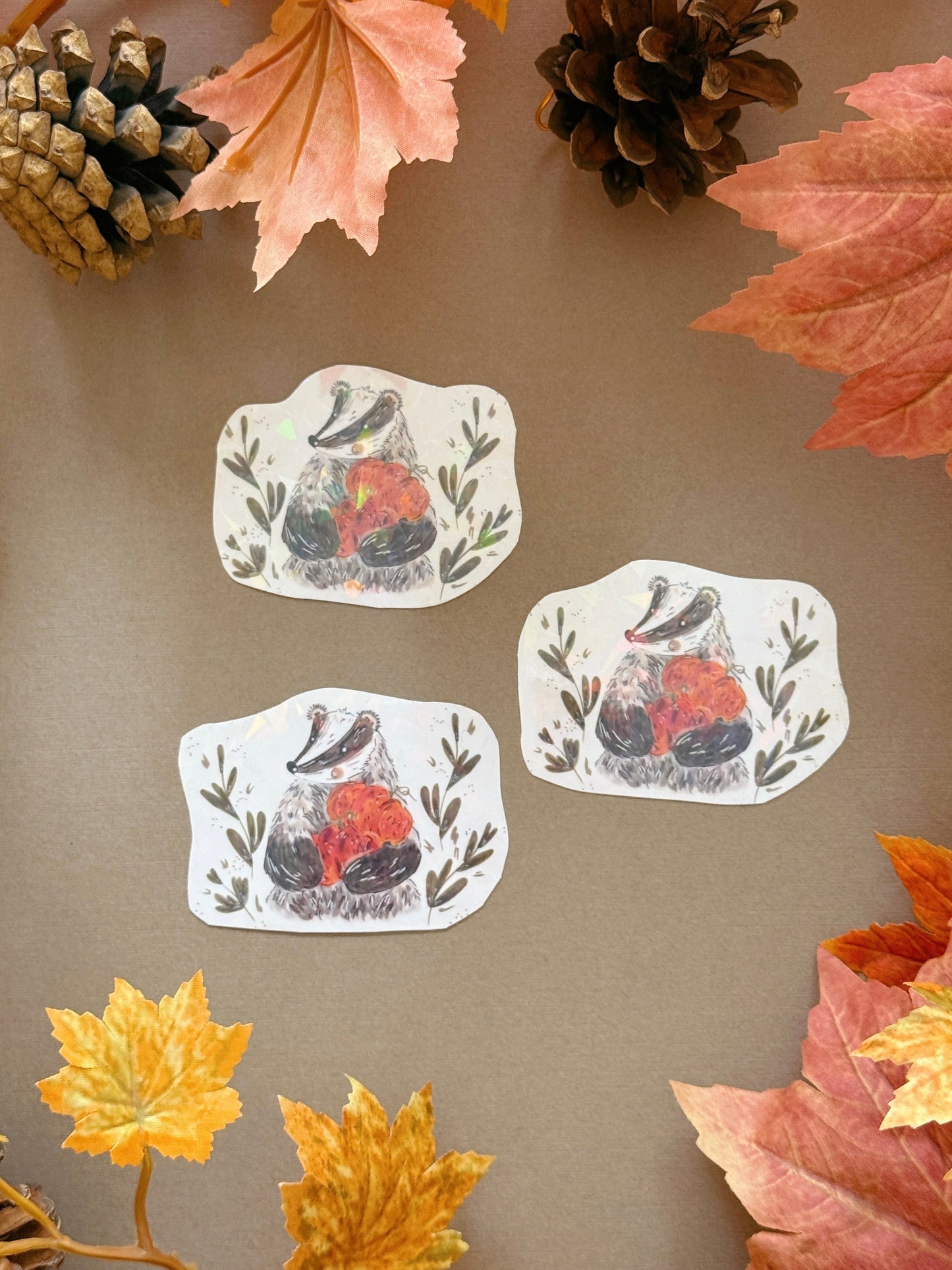 Pumpkin Badger Sticker - Holographic