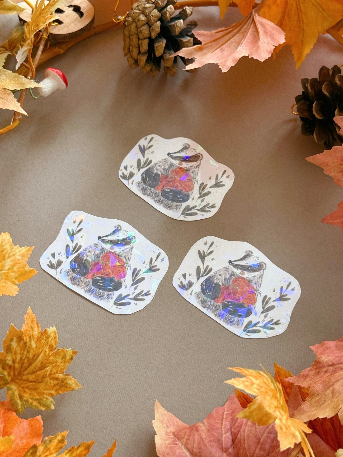 Pumpkin Badger Sticker - Holographic