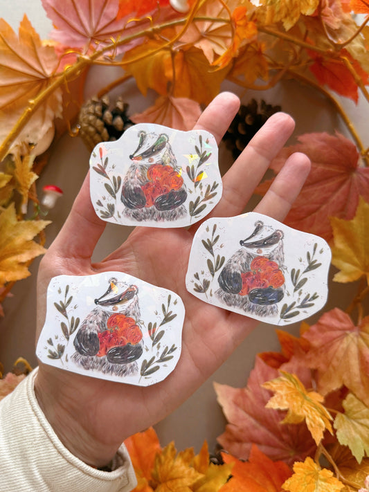 Pumpkin Badger Sticker - Holographic