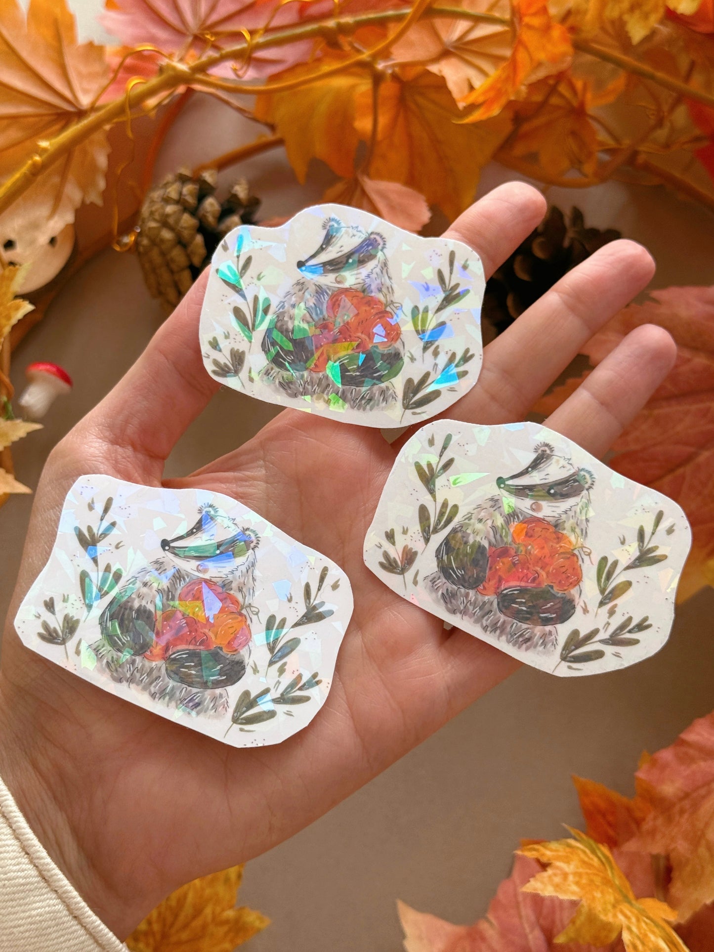 Pumpkin Badger Sticker - Holographic