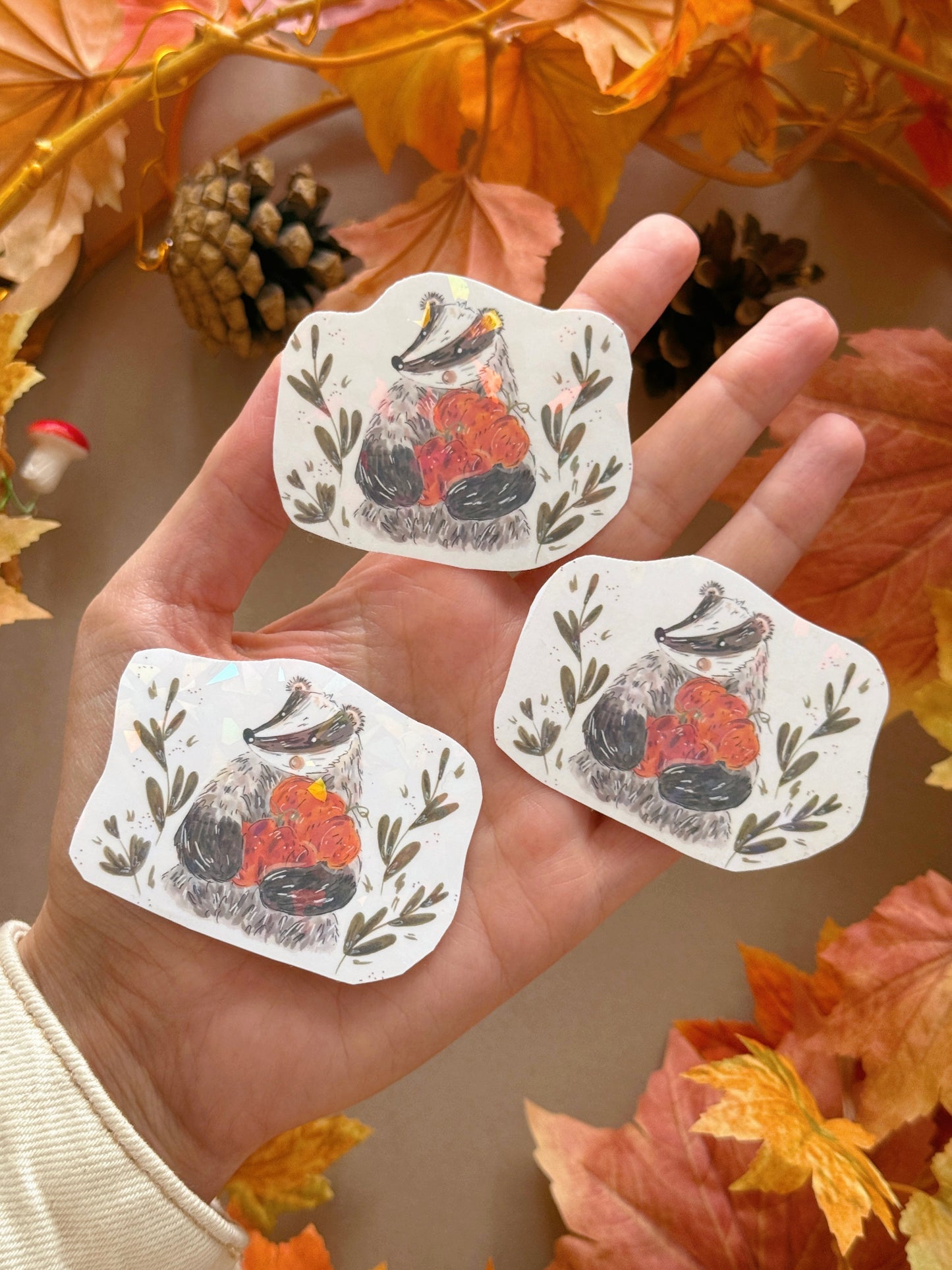 Pumpkin Badger Sticker - Holographic