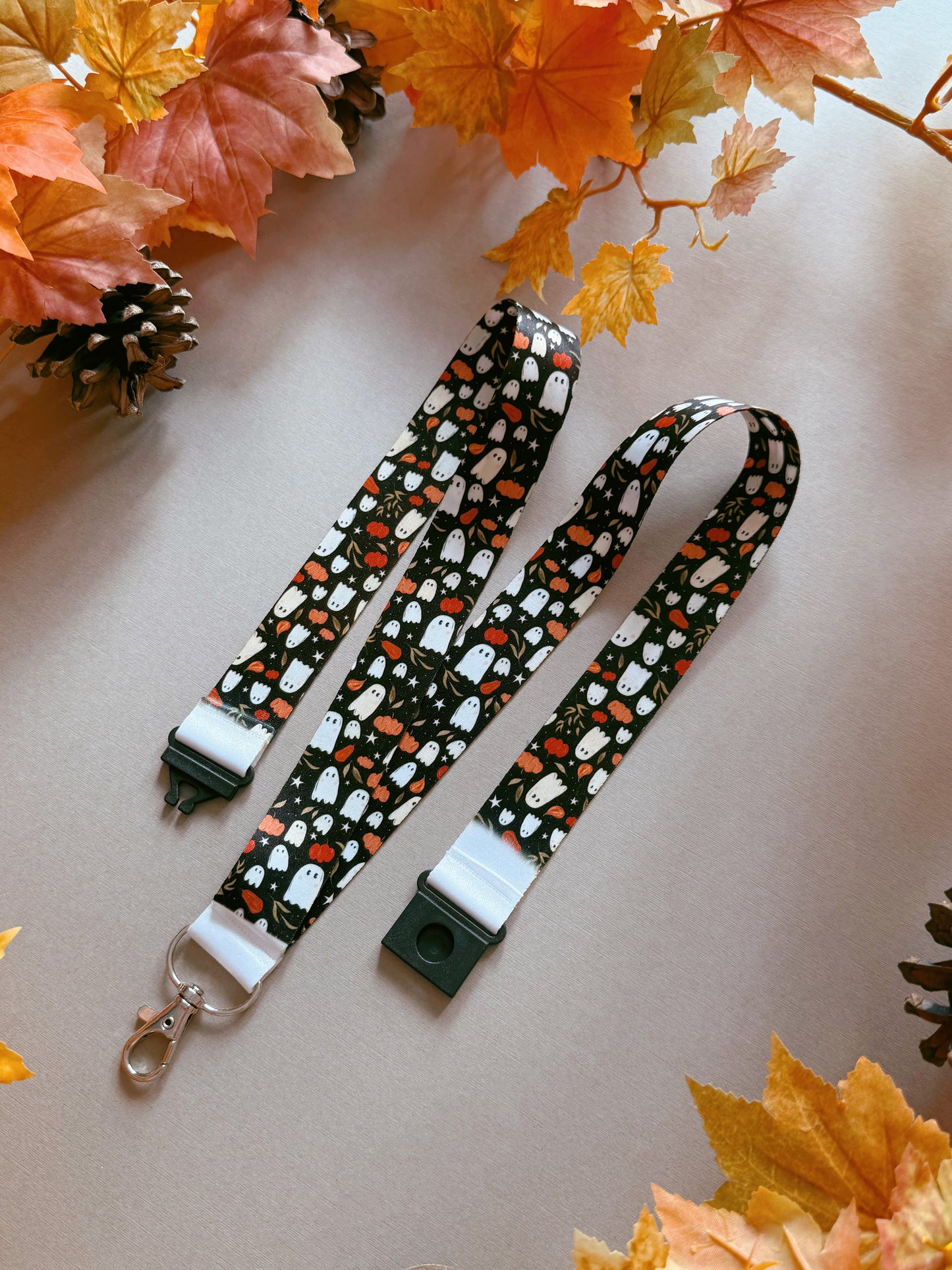 Pumpkin Ghost Lanyard - Black