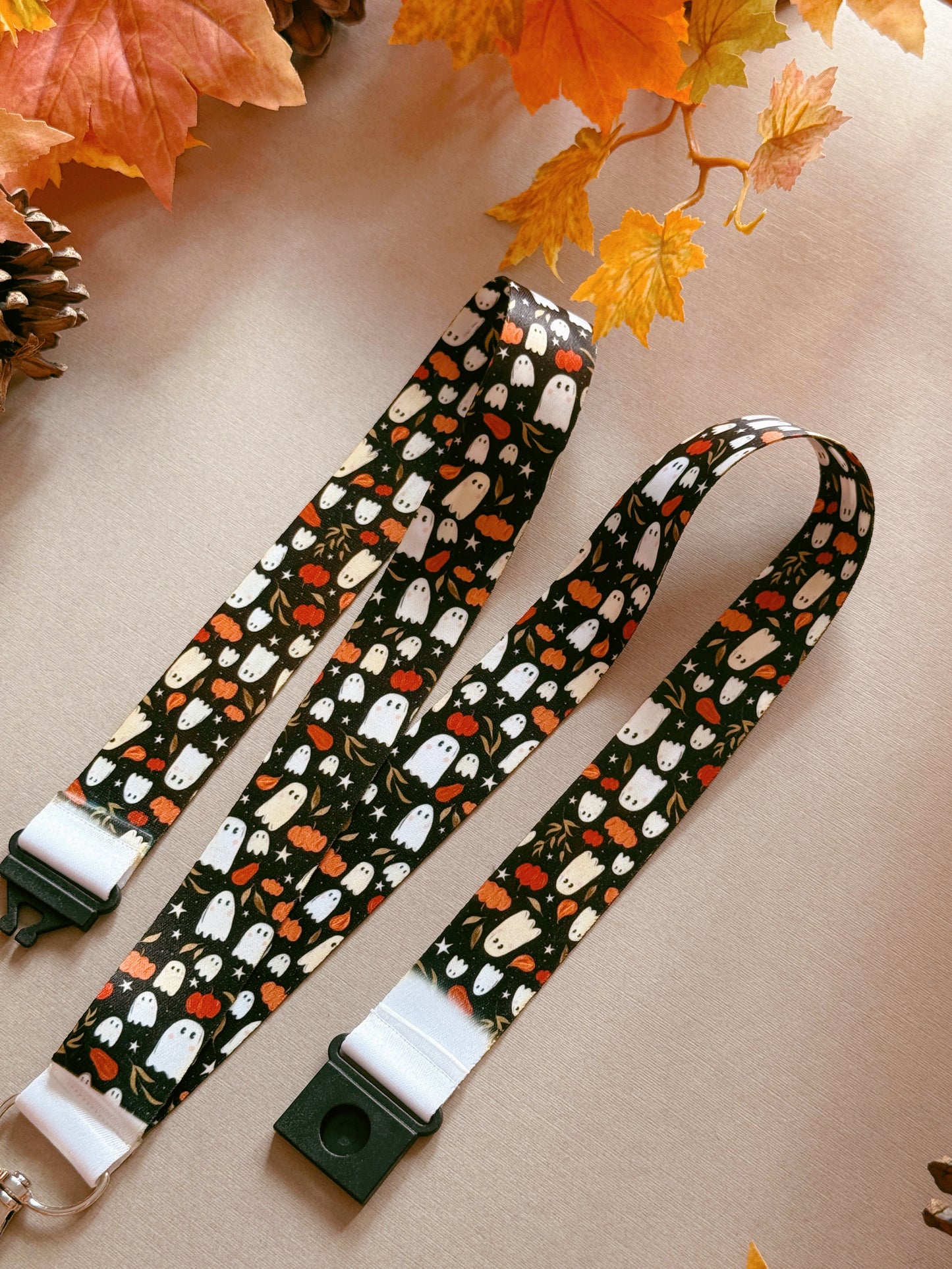 Pumpkin Ghost Lanyard - Black