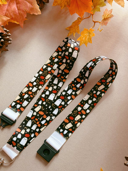 Pumpkin Ghost Lanyard - Black