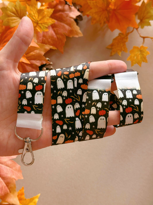 Pumpkin Ghost Lanyard - Black
