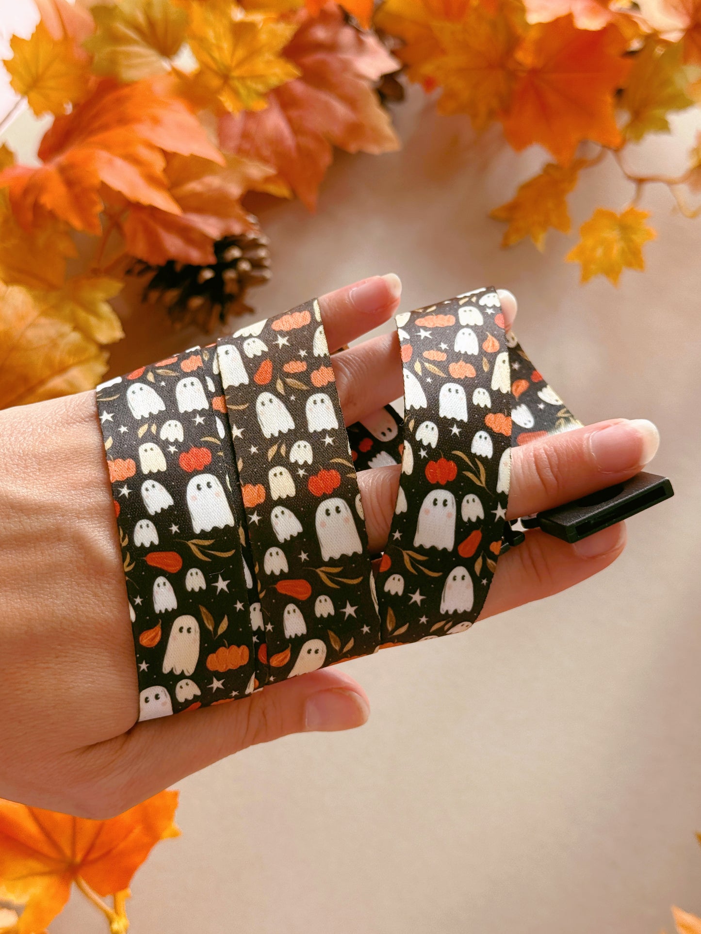 Pumpkin Ghost Lanyard - Black