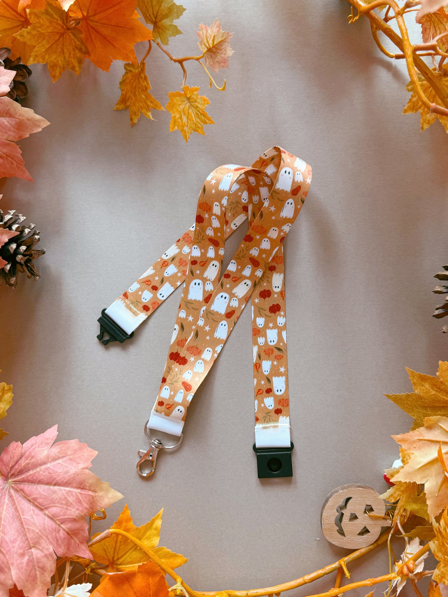 Pumpkin Ghost Lanyard - Golden