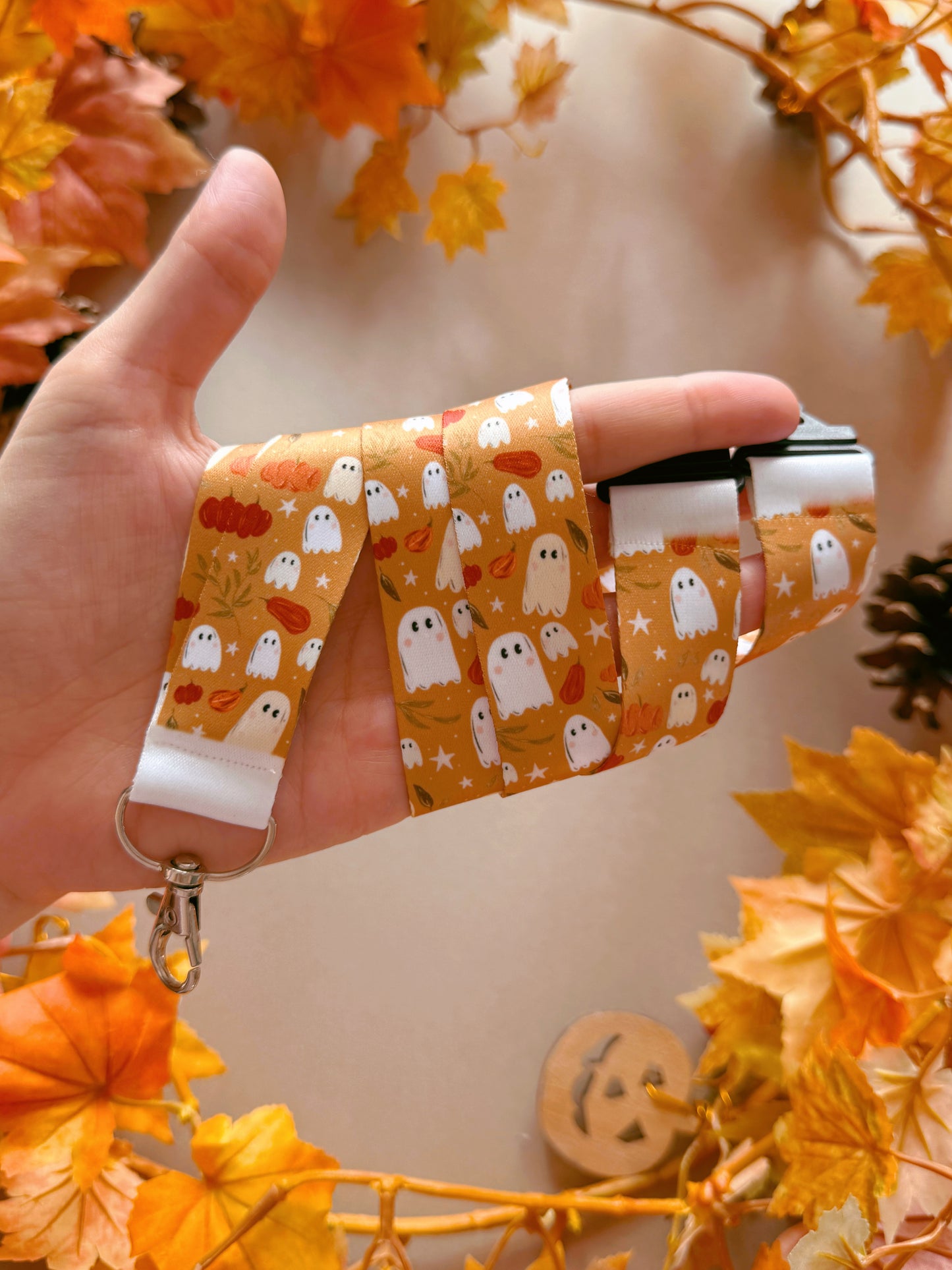 Pumpkin Ghost Lanyard - Golden