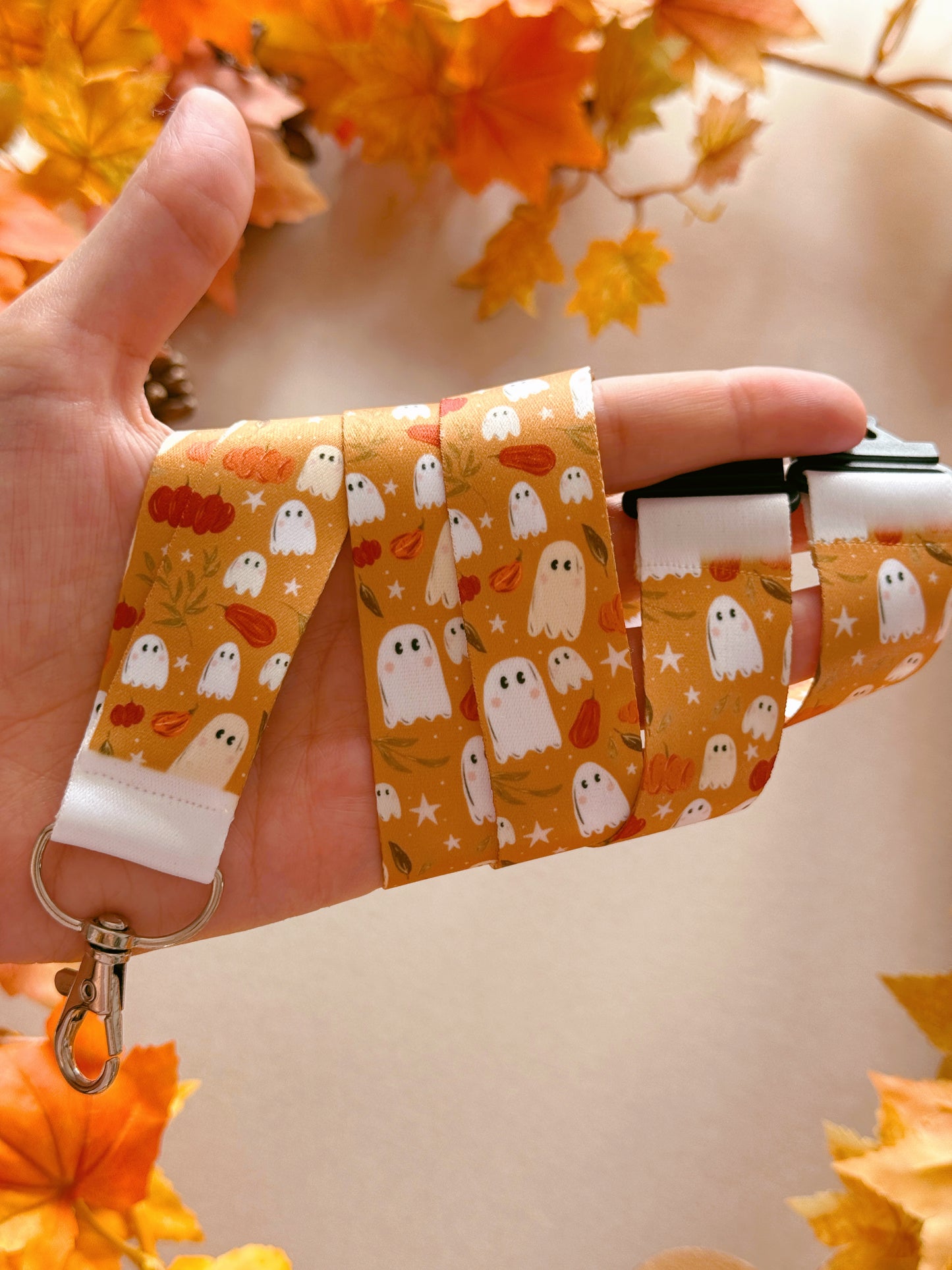 Pumpkin Ghost Lanyard - Golden