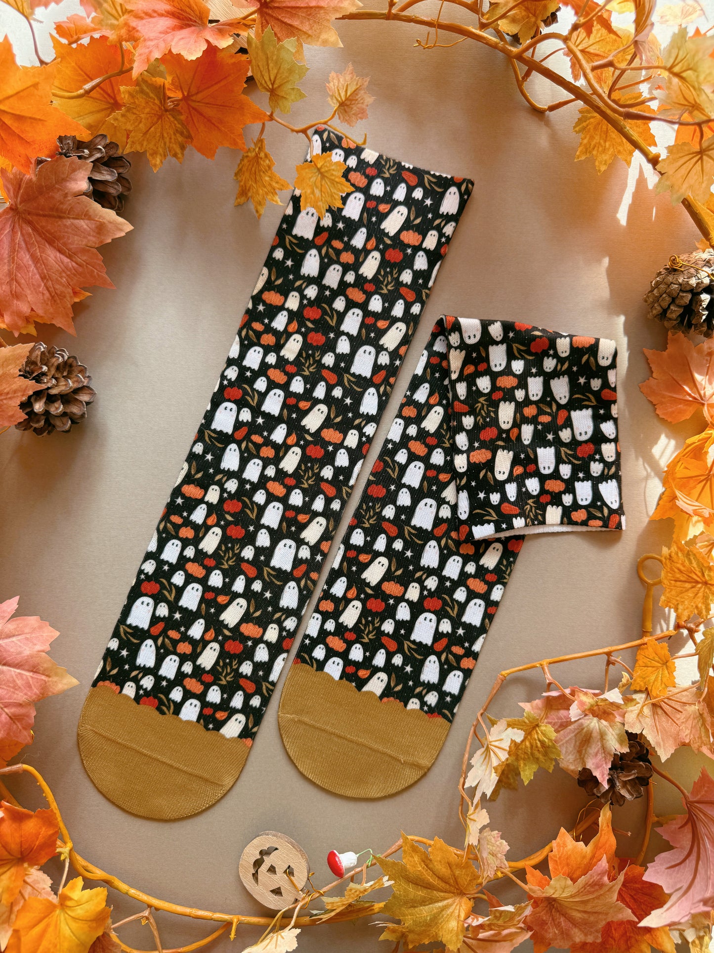 Pumpkin Ghost Sock - Black