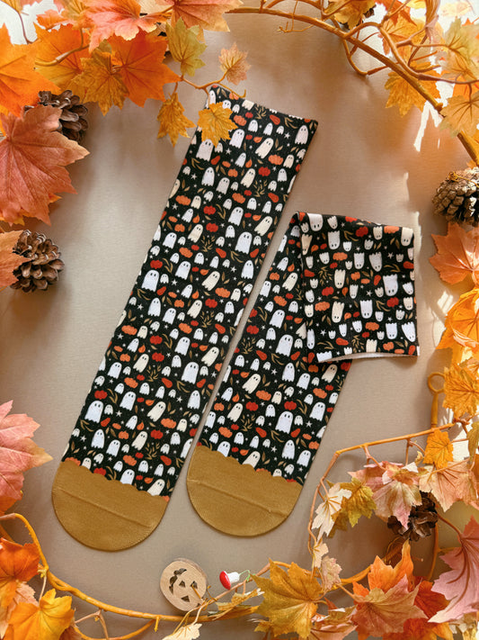 Pumpkin Ghost Sock - Black
