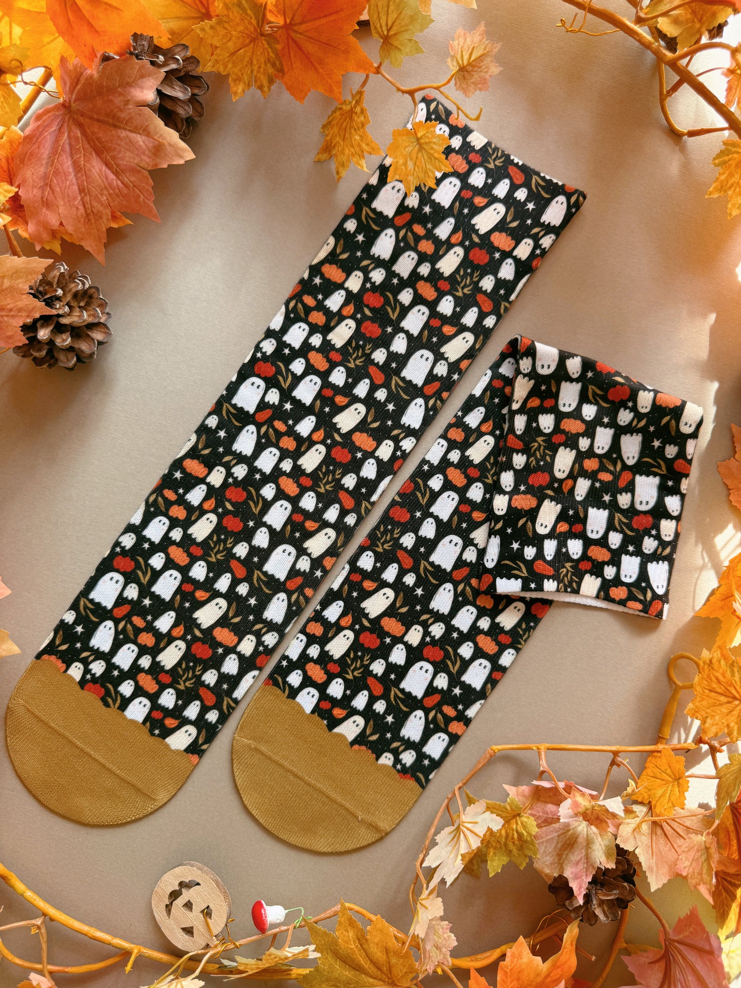 Pumpkin Ghost Sock - Black