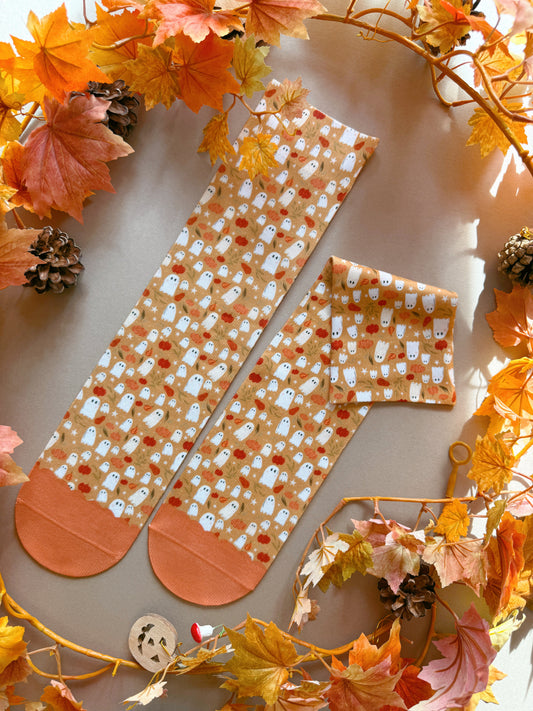 Pumpkin Ghost Sock - Mustard