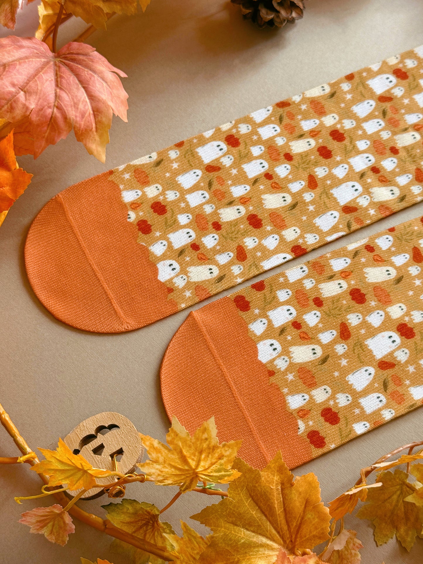 Pumpkin Ghost Sock - Mustard