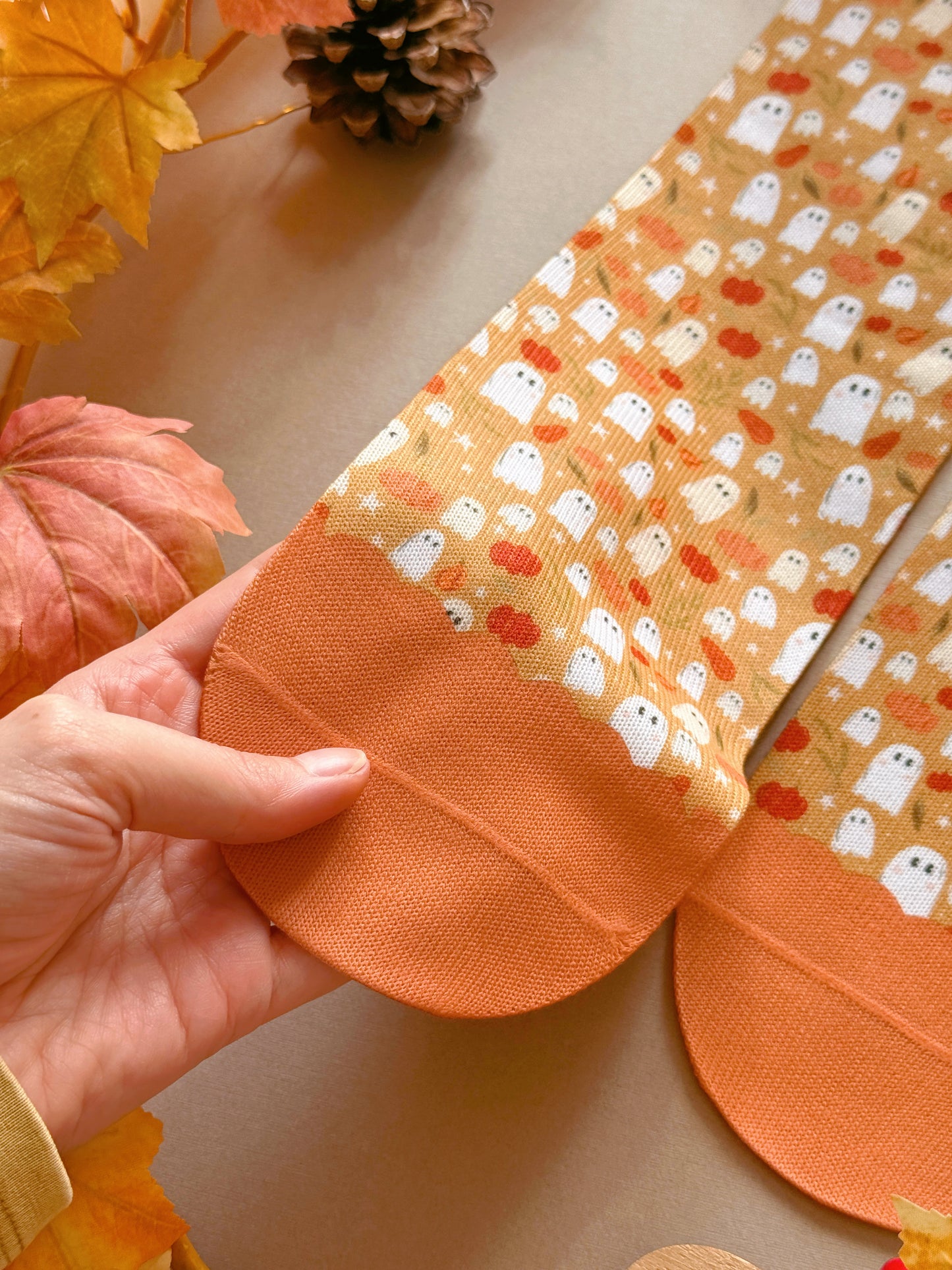 Pumpkin Ghost Sock - Mustard
