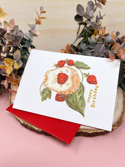 Hedgehog Strawberry Birthday Card