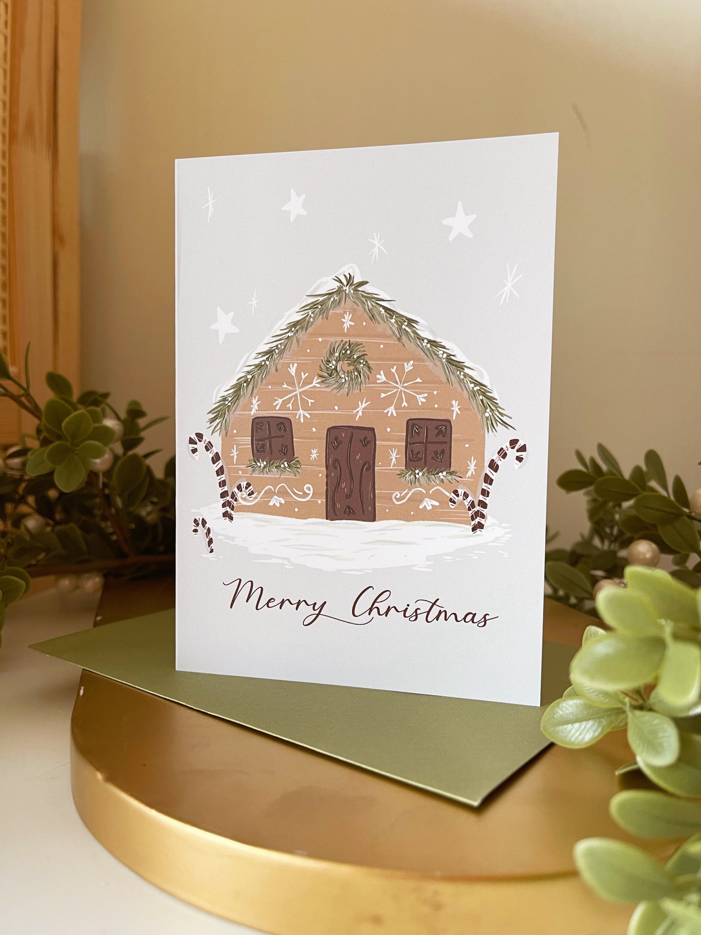 Snowflake Gingerbread House Christmas Card