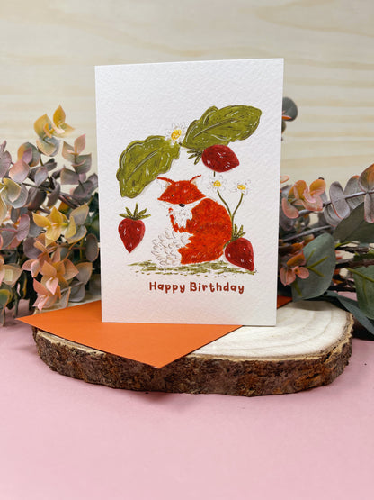 Fox Strawberry Birthday Card