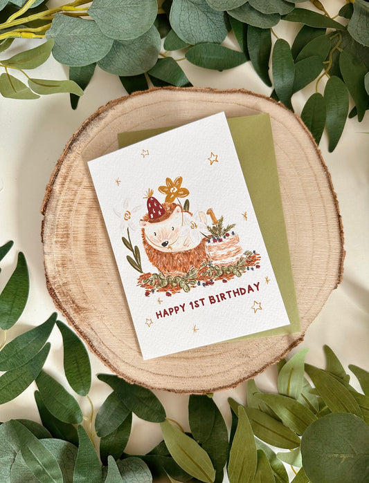 Hedgehog 1st Birthday Card