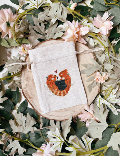 Red Panda Heart Drawstring Bag