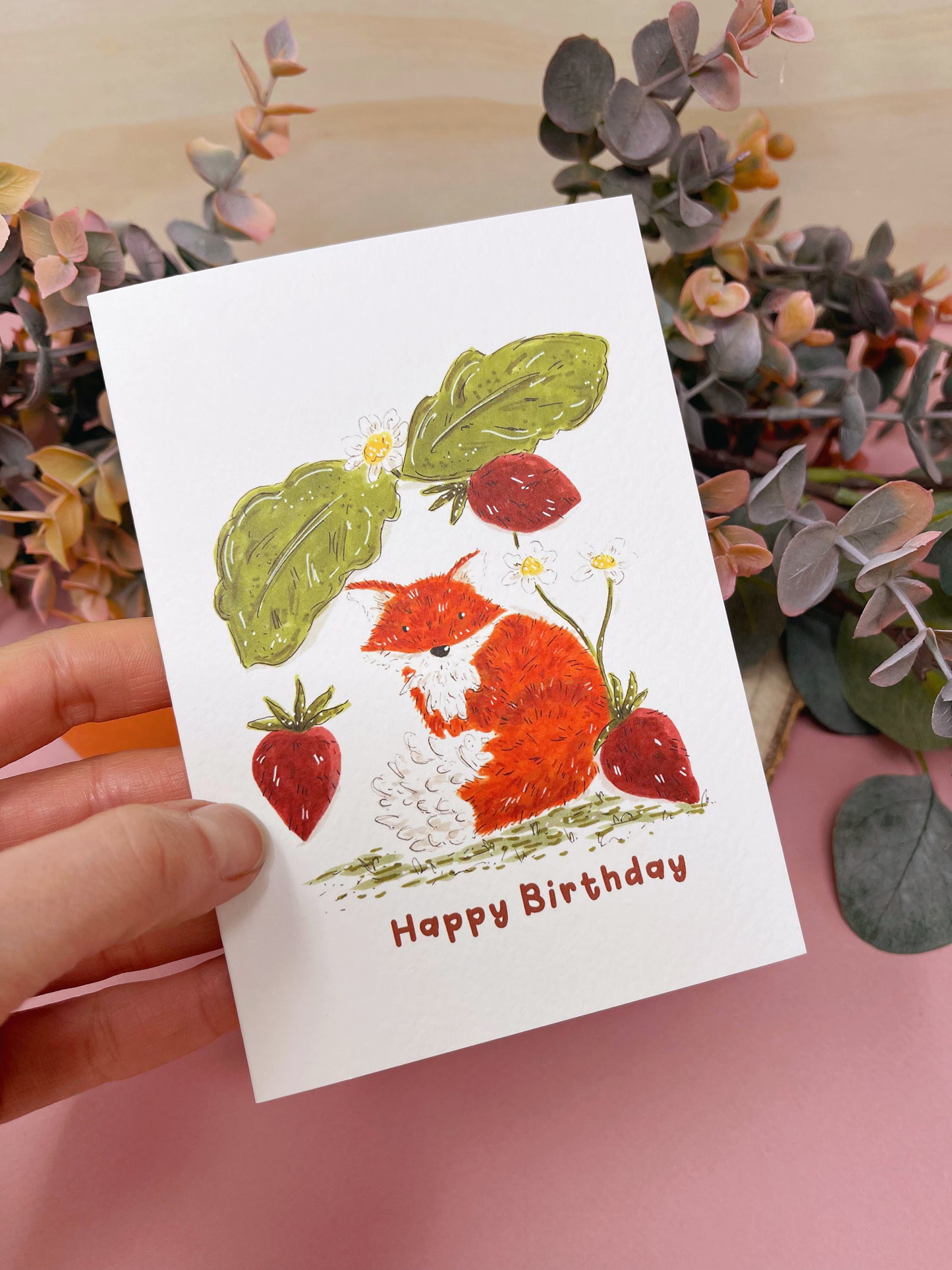 Fox Strawberry Birthday Card