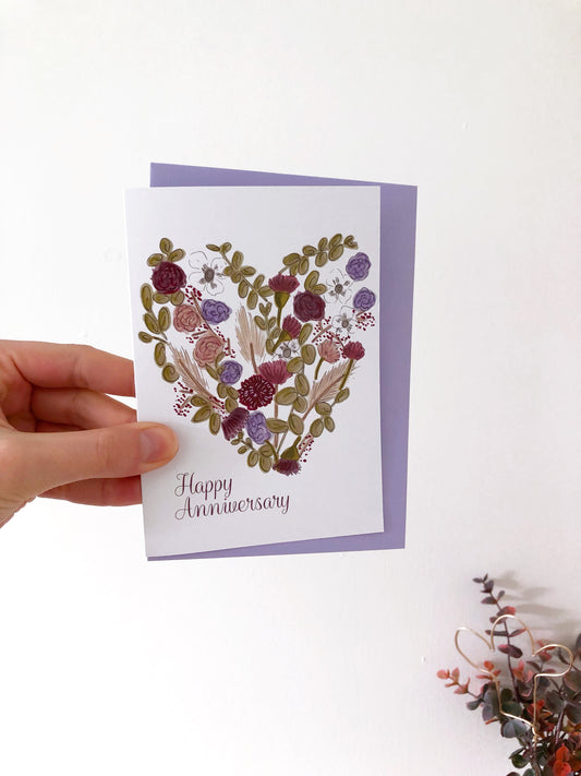Floral Heart Anniversary Card