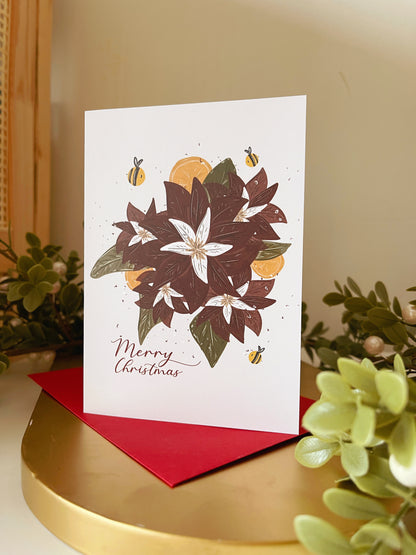 Bee Poinsettia Christmas Card