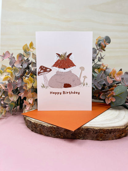 Fox Mushroom Birthday Card