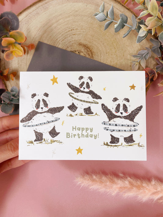 Hula Hoop Panda Birthday Card