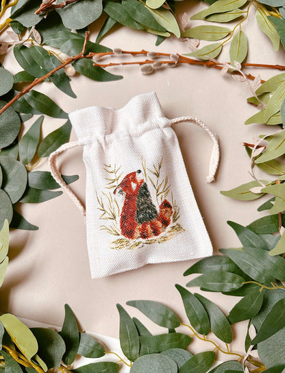 Red Panda Foliage Drawstring Bag