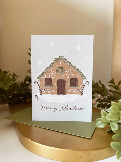 Snowflake Gingerbread House Christmas Card