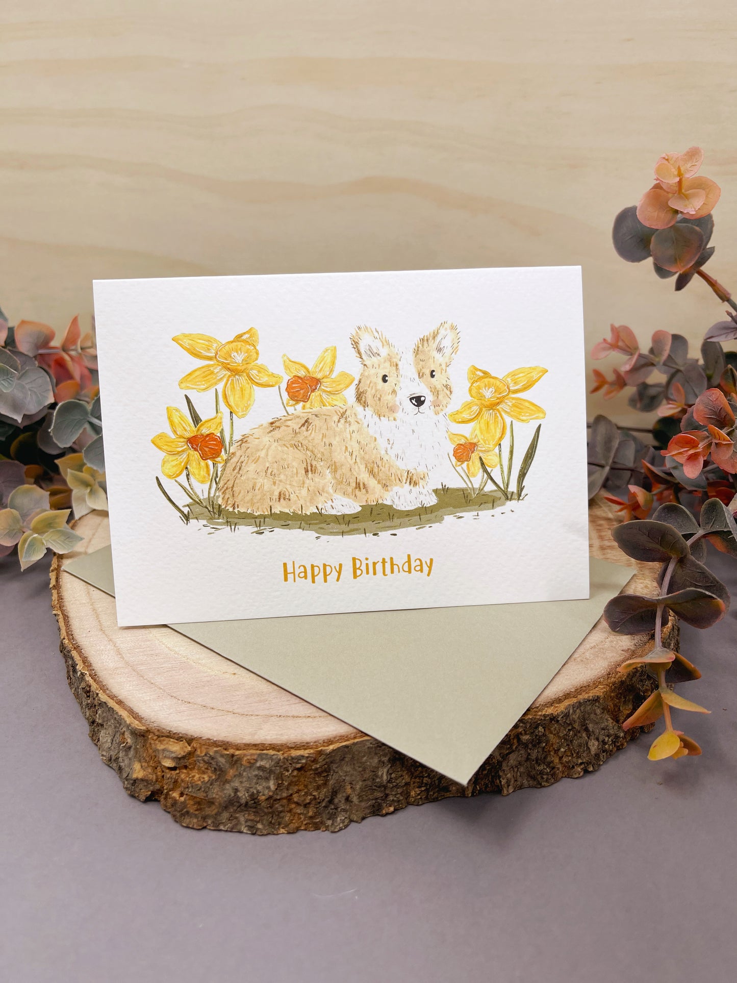 Corgi Daffodil Birthday Card