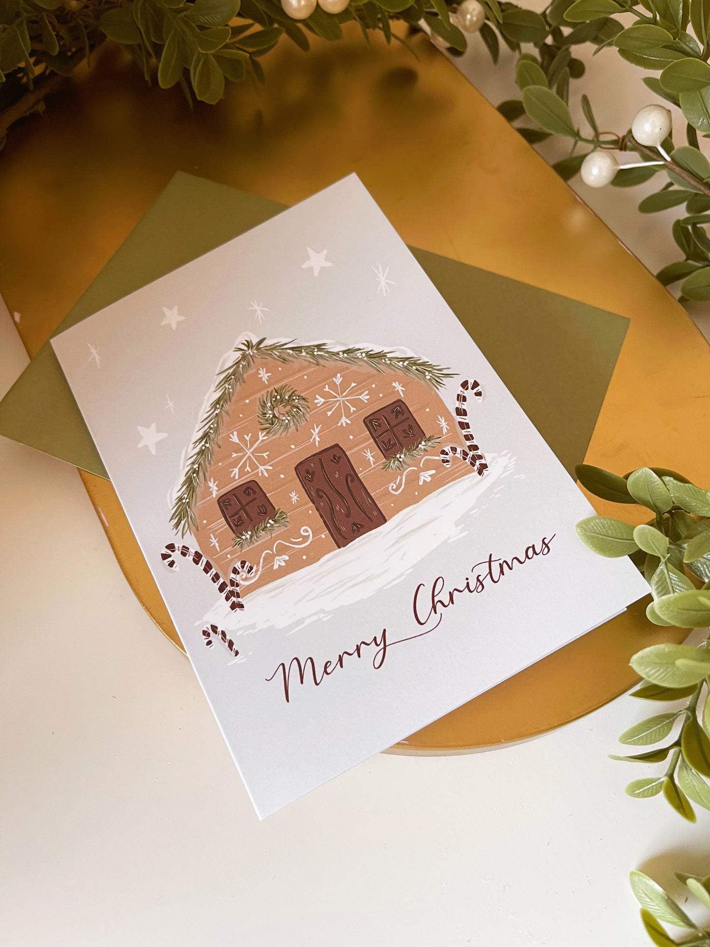 Snowflake Gingerbread House Christmas Card