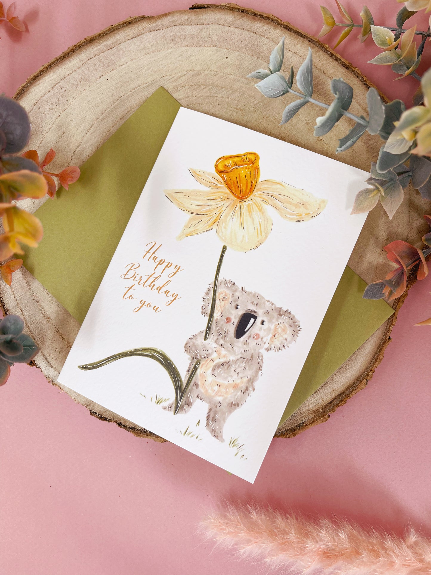 Koala Daffodil Birthday Card